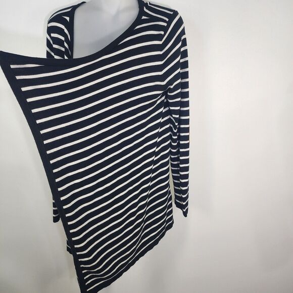 Market & Spruce Cardigan Womens Large Jeana Striped Elbow Patch Black White Knit - Picture 6 of 11